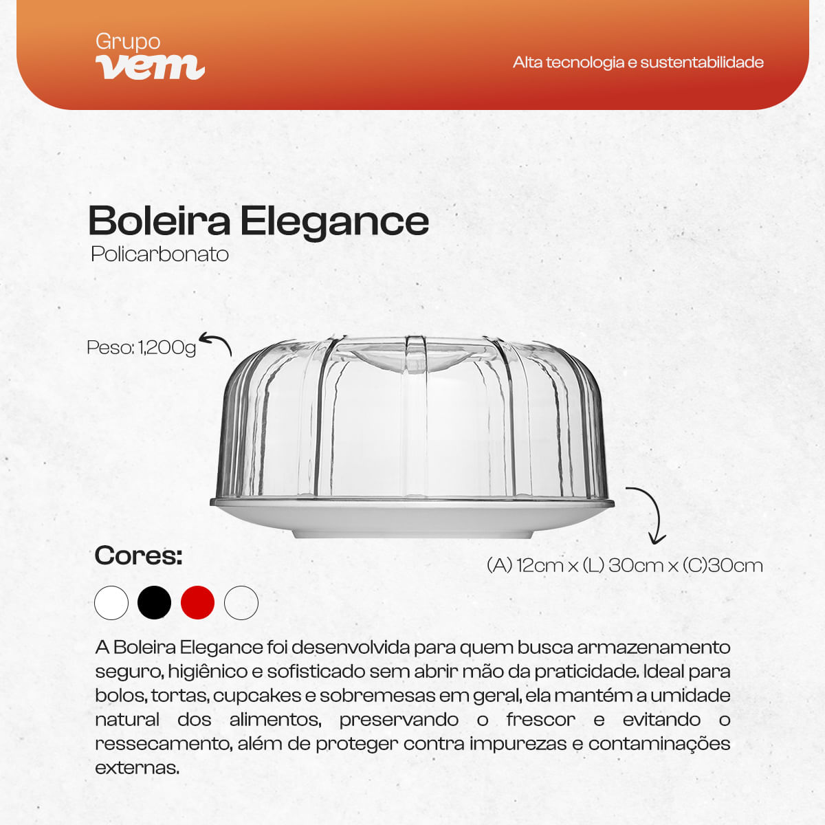 Boleira Elegance Redonda Com Tampa 30cm Mármore em Policarbonato - Imagem 3